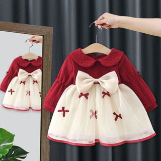  Váy Tay Dài Tết Phong Cách Babydoll Voan Nơ Đỏ Cho Bé Gái 1-5 Tuổi MINTSCLOSET Quảng Châu - GV0356 