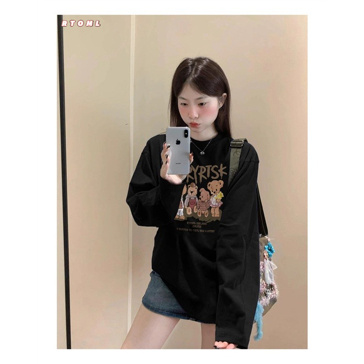 Áo Thun Tay Dài Dáng Rộng Có In Hình Phong Cách Hàn Quốc Cho Nữ unisex 100% cotton 320gsm - RTOML