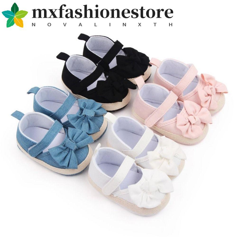 MXFA Giày Bé Gái, Đế Mềm Màu Bướm Nút Thắt Lưng, Giày Cho Bé Nơ Vải Chống Trơn Trượt Đế Trẻ Sơ Sinh 