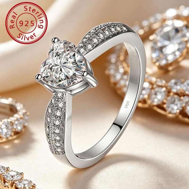 Nhẫn bạc 925 thời trang, nhẫn bạc nữ, nhẫn bạc nguyên chất pha lê zircon hình trái tim Star Queen