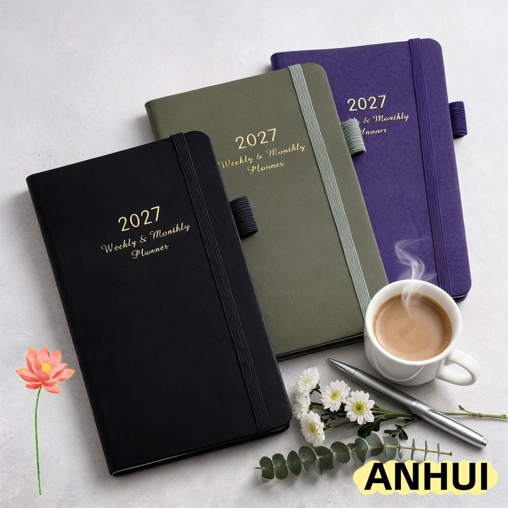 ANHUI 2027 Planner Notebook, Ribbon Bookmark Elastic Band Planner Weekly Planner, Pen Loop Leather P