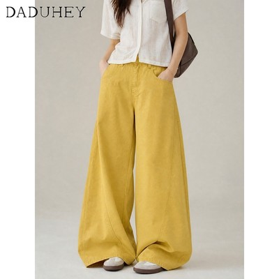 DaDuHey Yellow Wide Leg Jeans for Women Autumn New High Waist Loose and Slimming Drape All-Matching Straight Mop Pants