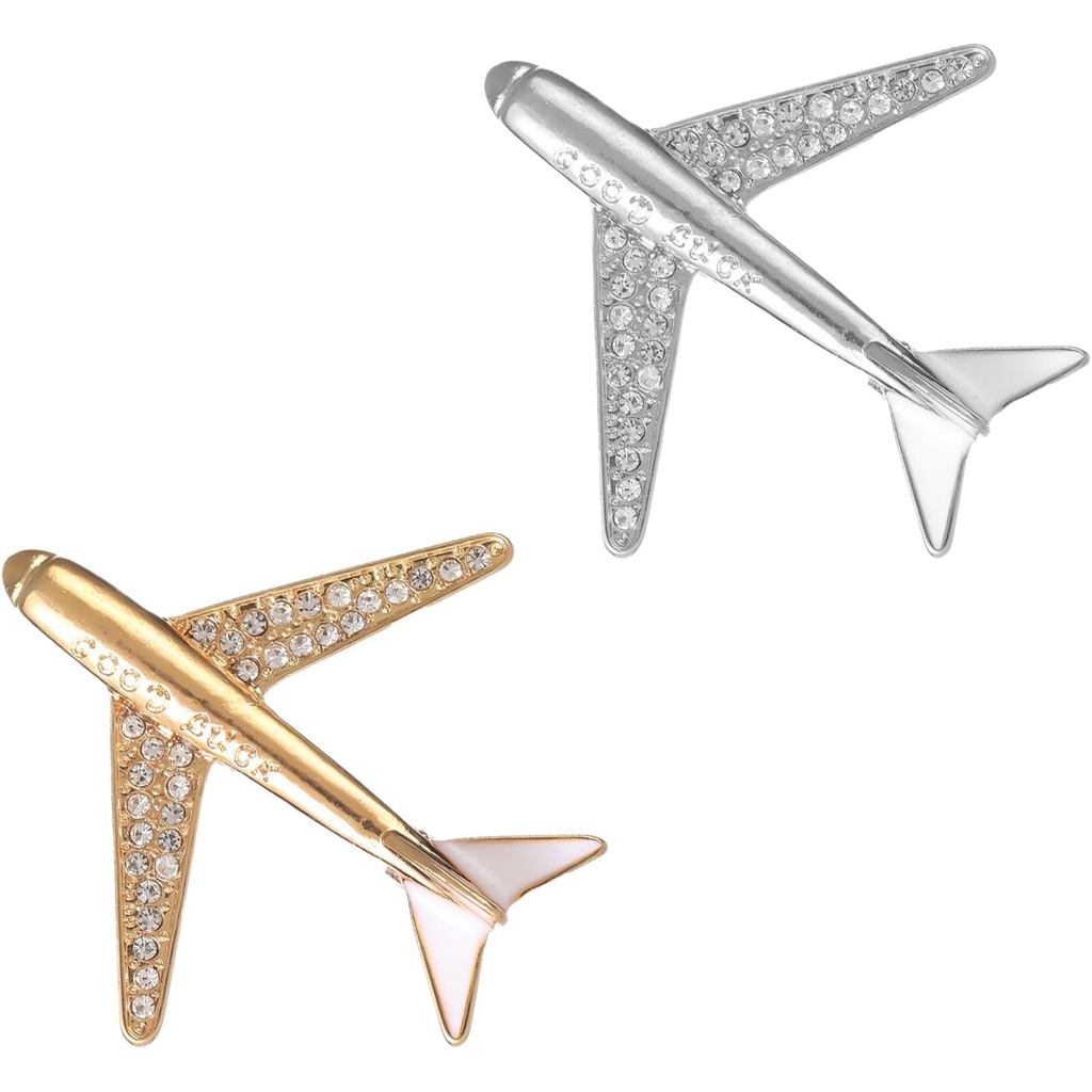 2 Chiếc Pin Máy Bay, Pha Lê Kim Cương Giả Máy Bay Men Ve Áo Pin, Máy Bay Buộc Chân Áo Len Khăn Nón Á
