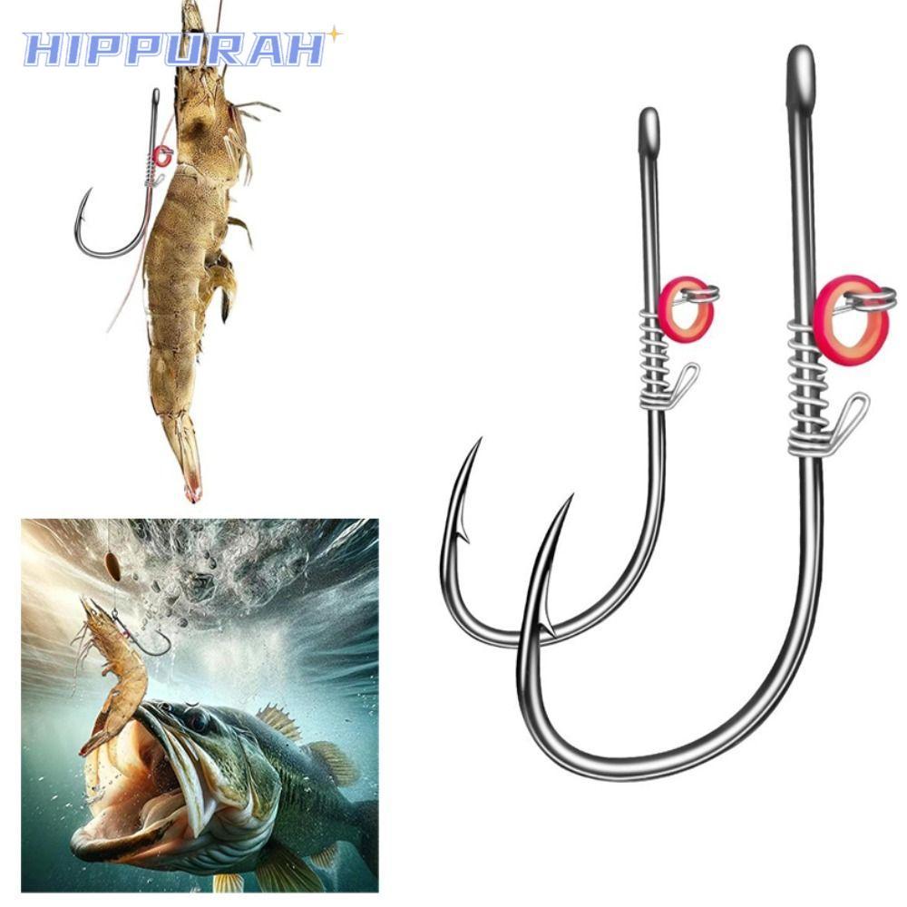 HIPPURAH 10 Móc Mồi Tôm Sống, Móc Câu Thép Carbon Cao Thép Carbon Cao, Móc Câu Cá Mềm Giun Không Cỏ 