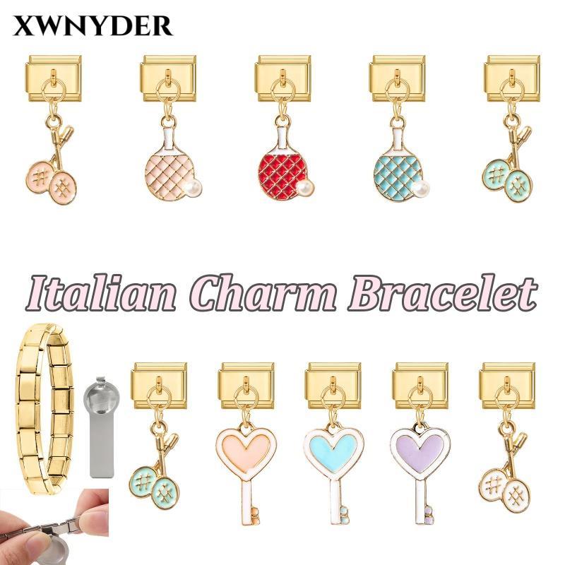 Tennis Racket Italian Charm Modular Bracelet Titanium Steel Stamping Couple DIY Bracelet Accessories