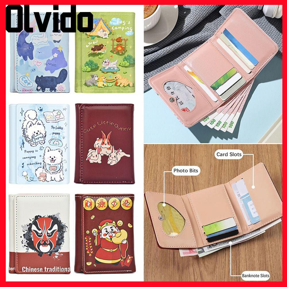 Ví gấp 3 lần OLVIDO, 7 khe cắm thẻ 1 ảnh Ví gấp ngắn, Da di động 1 khe cắm tiền giấy Ví đựng tiền xu