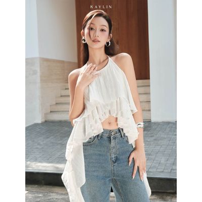 Áo kiểu KAYLIN Noir Top form yếm bèo tầng tôn dáng chất vải tơ linen phong cách cá tính BST SUMMER BREEZE - A189