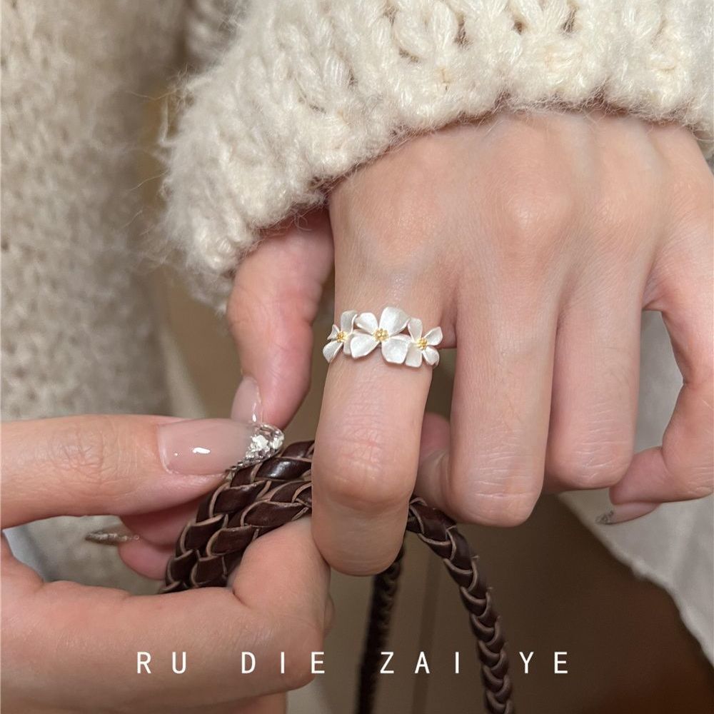 Kuning Fragrance Gardenia ~ Cool Feeling Gardenia Ring Matte Retro Sang Trọng Tươi Mở Nhẫn 1.7-5