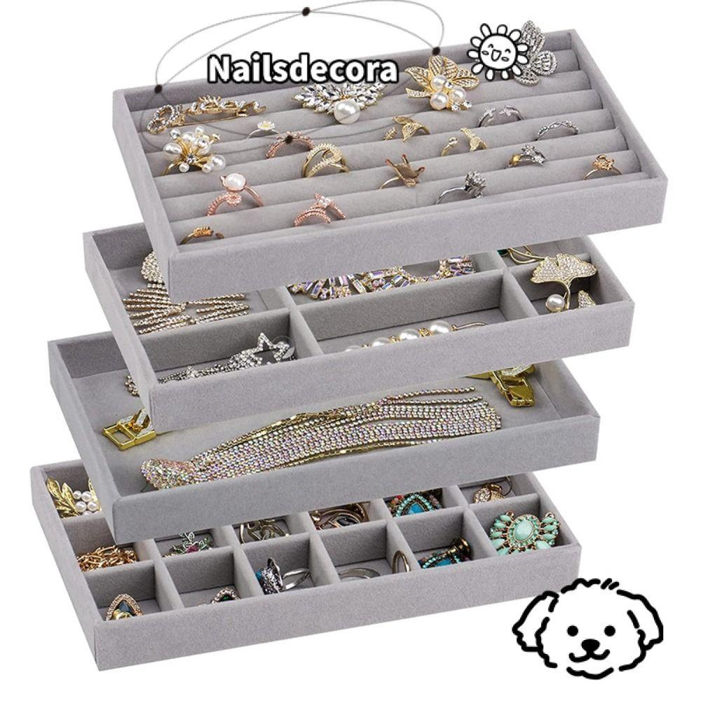 NAILS Nhung Hộp Bảo Quản Trang Sức, Khay Trưng Bày Vòng Cổ Nhung Có Thể Xếp Chồng, Bông Tai Giá Đỡ V