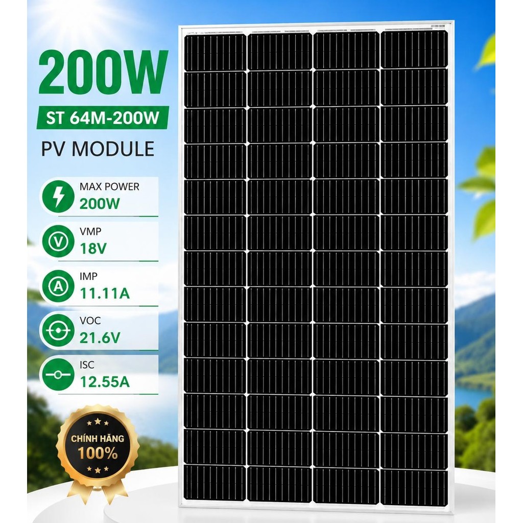 Tấm Pin Năng Lượng Mặt Trời STEK Solar 200W Mono 18V 11BB | ST64M-200W | Chính Hãng SOYER TECH Phân 