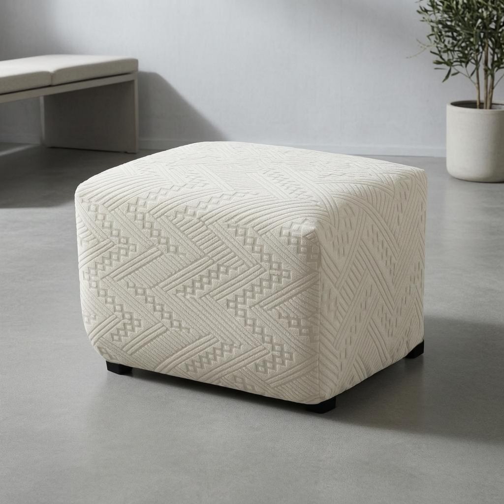 Co Giãn Ottoman Slip-on Stretch Ottoman Cover Footstool Cover Góc Tròn Hộ Gia Đình Dệt Viền Phù Hợp
