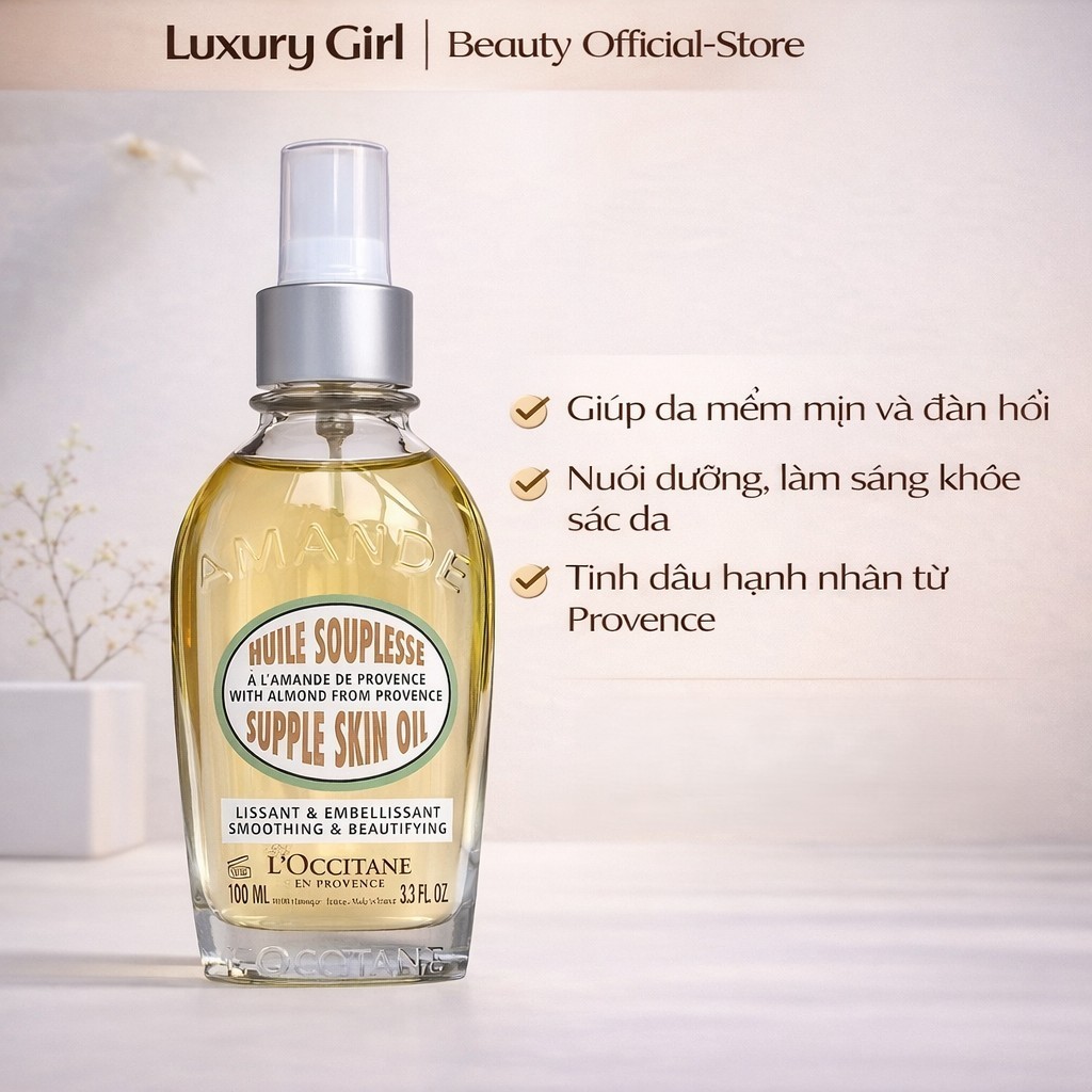 Dầu Dưỡng 𝕃𝕆ℂℂ𝕀𝕋𝔸ℕ𝔼 Thể Body Oil Hạnh Nhân 100ml Dưỡng Ẩm Làm Mềm Da Cho Da Mịn Màng