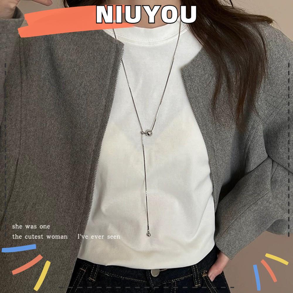 Vòng cổ đính cườm NIUYOU, Vòng cổ mặt dây chuyền bóng đính cườm màu bạc, Thiết kế cá tính Dây chuyền