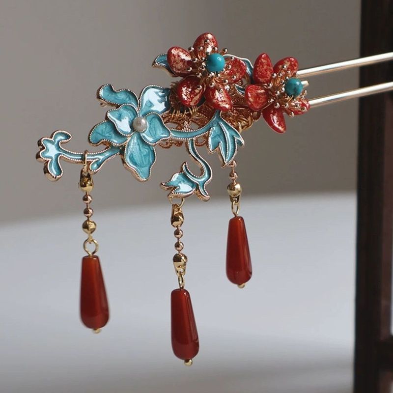 Nian Nian Peach Blossom Jade Plum Order Giả Point Green Plum Blossom Hairpin Burnt Blue Hairpin Anti