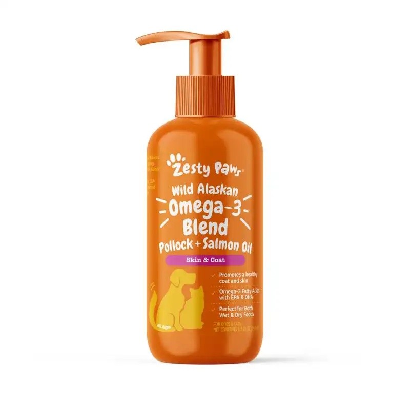 Zesty Paws Wild Alaskan Salmon Oil with EPA & DHA, Omega-3 Fish Oil for Dogs & Cats, Healthy Skin & 