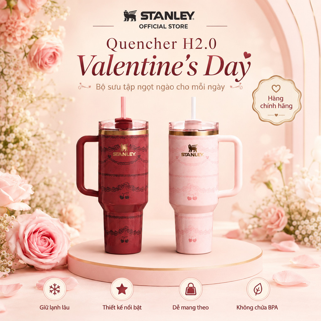 Stanley Valentine’s Day Quencher H2.0 FlowState™ 20oz | 40oz – Cốc giữ nhiệt inox có tay cầm, giữ lạ