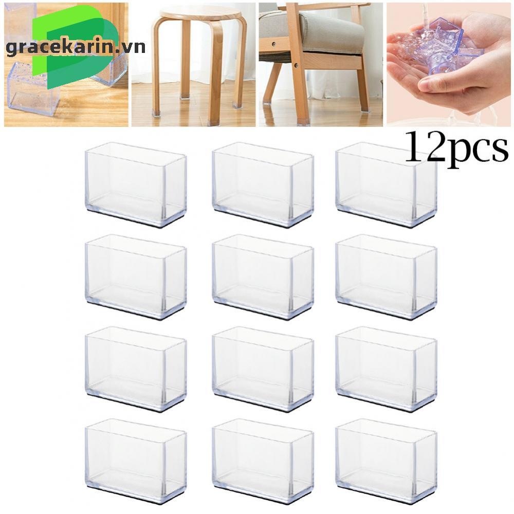 [GRCEKRIN-VN]Set of 12 Clear PVC Chair Leg Covers Rectangle Furniture Floor Protectors