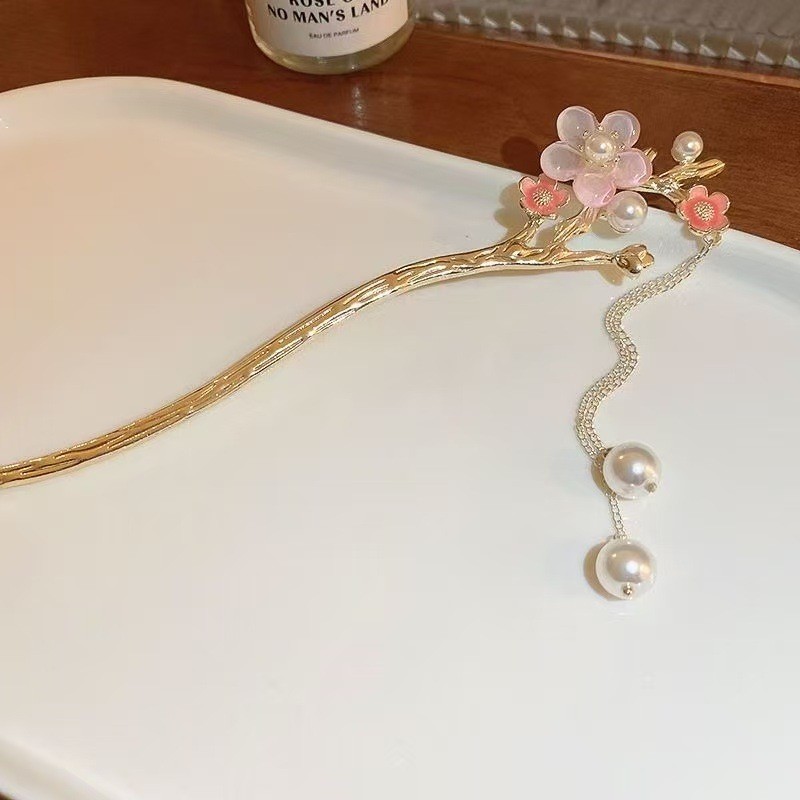 Preferred#Beaded tassel flower hairpin for women, high-end niche antique-style hairpin, new Chinese-