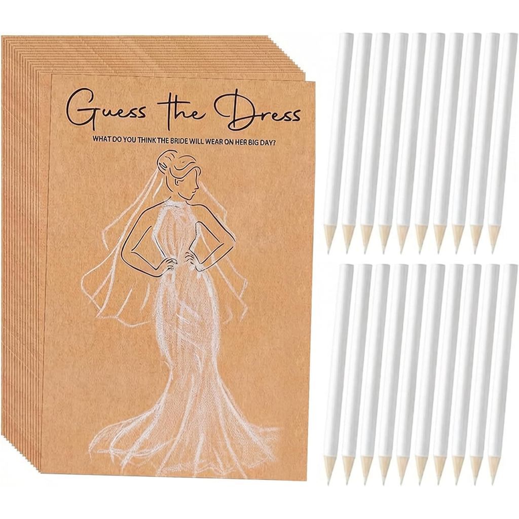 Trò chơi tiệc cô dâu, 20 miếng Guess Dress Bridal Party Game Cards, với giấy bìa bút chì 7 Inch