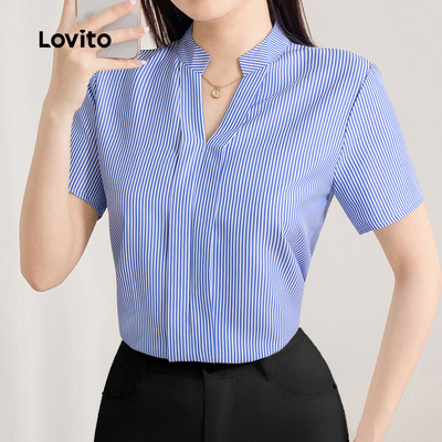 (thanh lịch) Lovito Áo sơ mi nữ mùa xuân hè  áo blouse màu xanh nhạt L243AD605