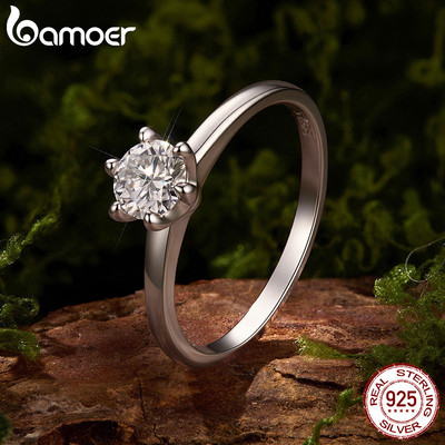 Bamoer Bạc 925 0.5CT Moissanite Nhẫn Trang Sức Thời Trang Quà Tặng Cho Nữ MSR115-s