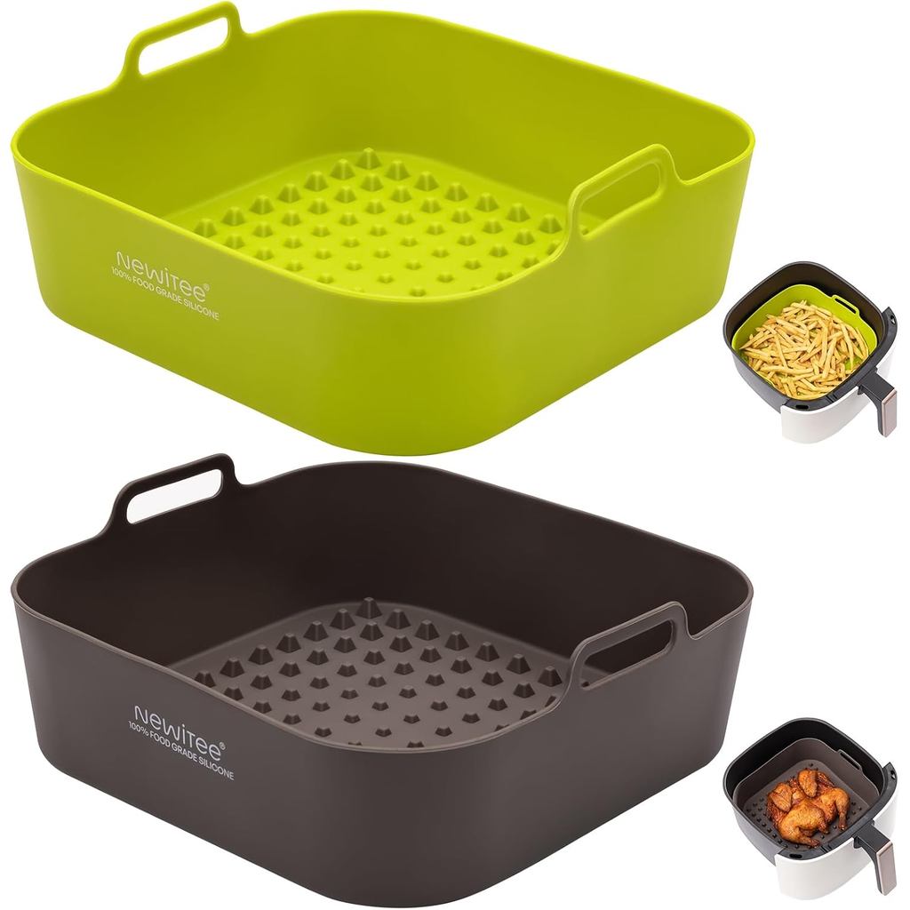NEWITEE Air Fryer Silicone Liners 5 Qt Cho Ninja AF141 / AF181 / COSORI, 2 Gói BPA Free Platinum Air
