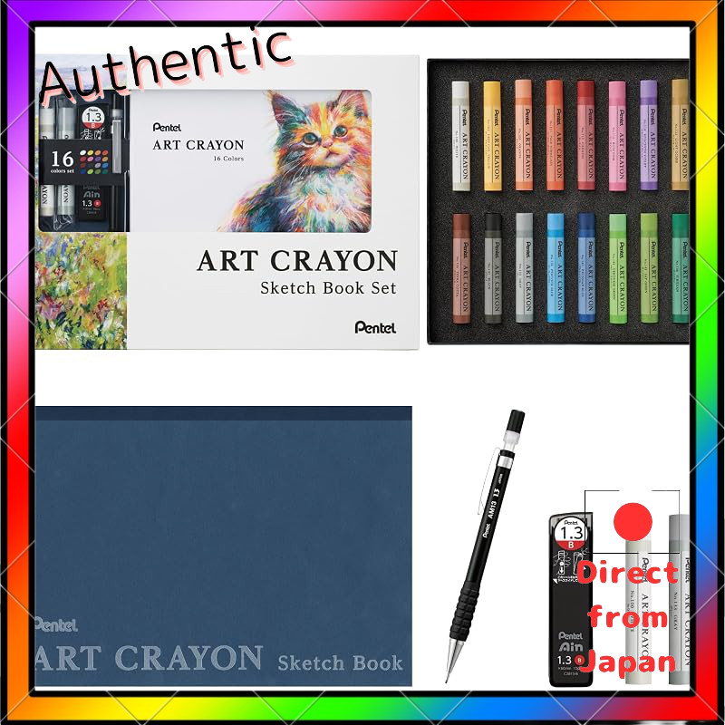 Pentel Art Crayons 8-Color Set and White Crayons Pack