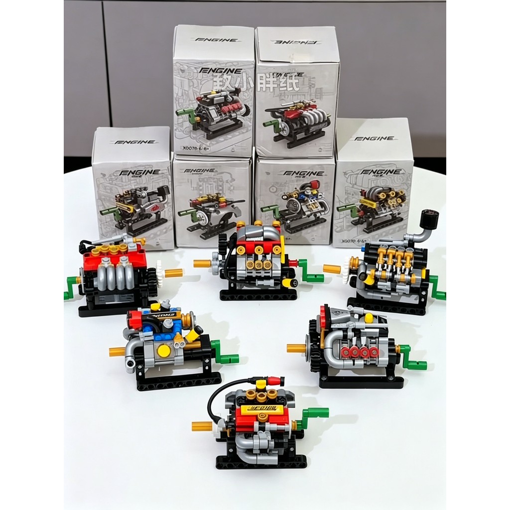 Hàng sẵn có Khối xây dựng Mini V8 Khối xây dựng động cơ Mô hình lắp ráp Turbo Four-Cylinder Six-Cyli