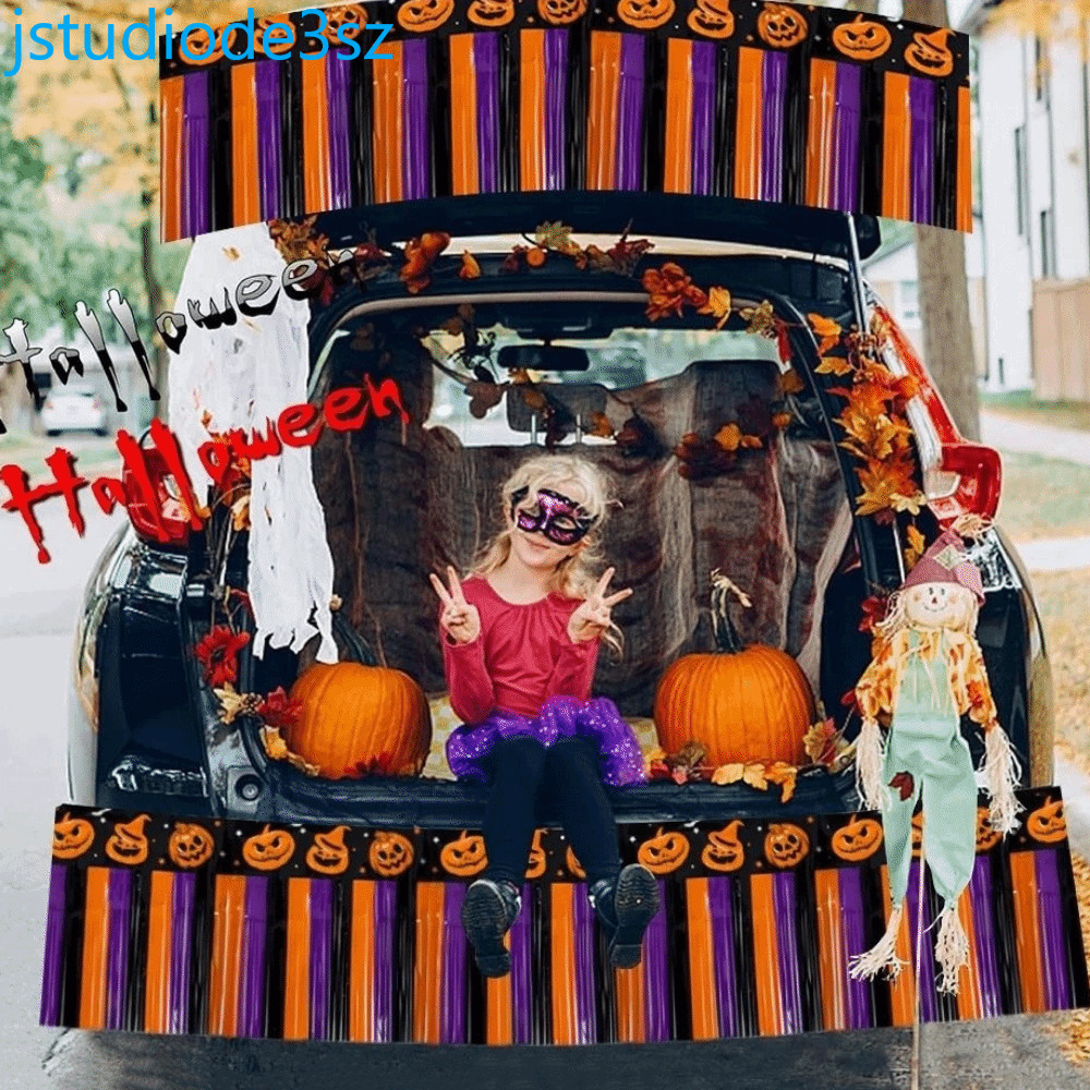 LYXOR 4 Biểu ngữ tua rua Halloween, Foil Fringe Sáng tạo Halloween Fringe Backdrop, PVC Backdrop Chấ