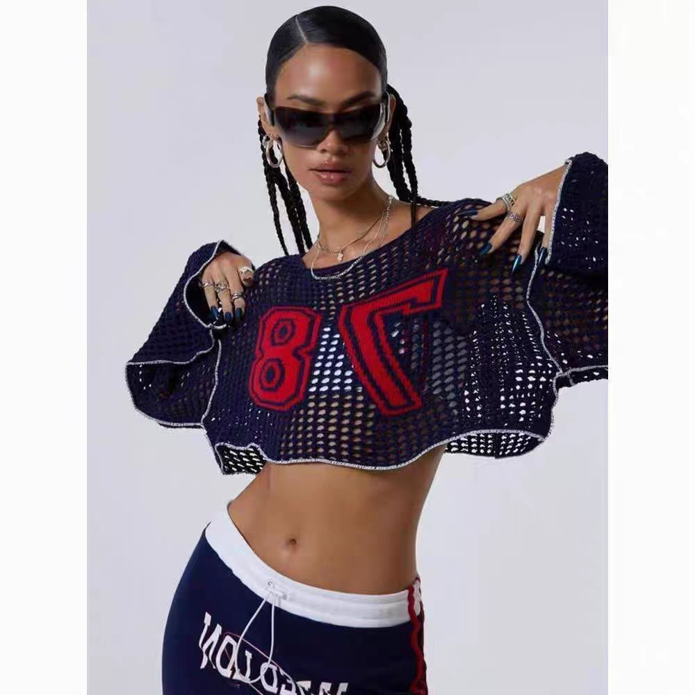 HMLU Jaded London Bell-sleeve short hollow-out knit sweater