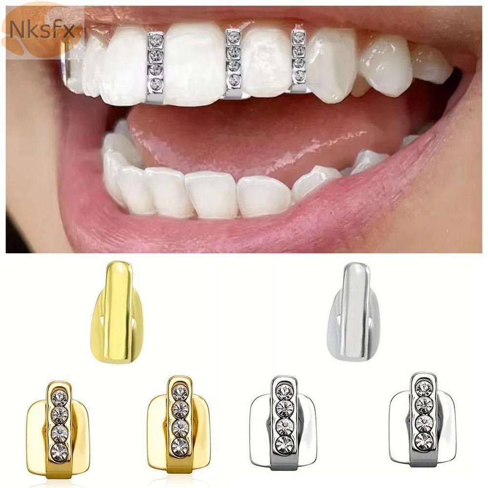 NKSFX 3 Cái Grillz, Rỗng Sáng Bóng Hip Hop Răng Grillz, Kim Cương Giả Răng Trang Sức Cosplay Đảng