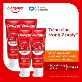 Bộ 4 Kem Đánh Răng Colgate trắng răng Optic White trắng trong 7 ngày từ khoáng núi lửa 100g