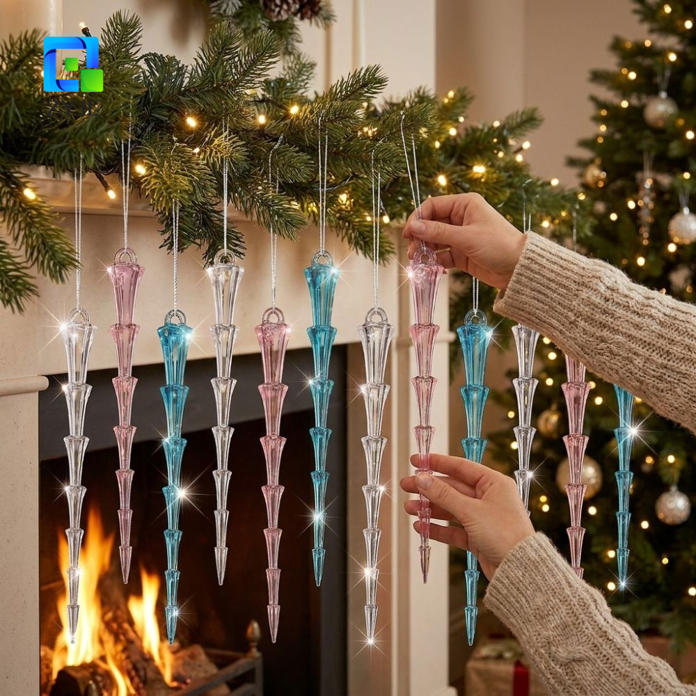ZYJC 12 Chiếc Cây Giáng Sinh Trang Trí Icicle, Trong Suốt Chống Vỡ Acrylic Icicle Đồ Trang Trí Giáng