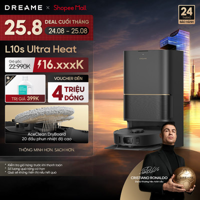Dreame L10s Ultra Heat Robot hút bụi thông minh | lực hút 25.000Pa | giặt giẻ nước nóng 80℃ | BH 24 tháng