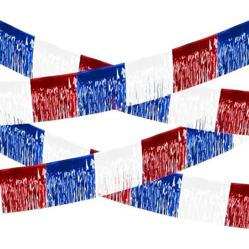 4th of July Decoions 4 Gói Tinsel Foil Fringe Vòng Hoa Rèm Streamers Treo Đỏ Trắng Xanh Viền Phông N