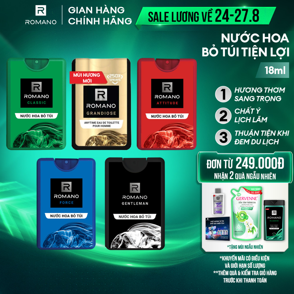 Nước hoa nam bỏ túi Romano hương Attitude/Classic/Force/Gentleman/Grandiose 18ml / chai