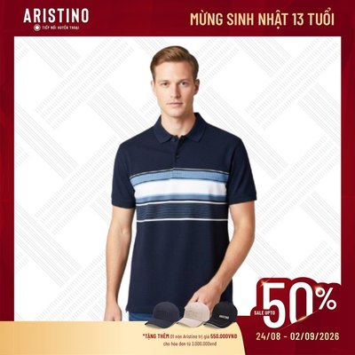 ARISTINO Áo Elite Polo Nam Jacquard Slim Fit APS138S3EC Xanh Tím Than Kẻ Jacquard Cotton Co Giãn Thoáng Mát