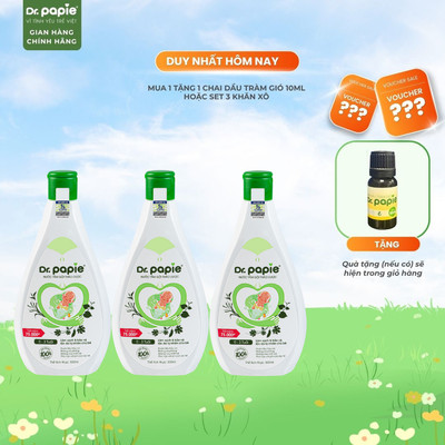 [500ml] Combo 3 Nước Tắm Gội 2 IN 1 Chiết Xuất Trà Shan Tuyết Giảm Mẩn Đỏ Rôm Sảy Dr.Papie dành cho bé sơ sinh