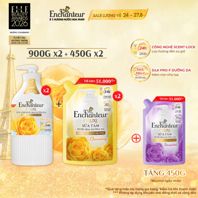 [Tặng 450gx2 - quà không hiện giỏ] Combo 2 chai sữa tắm hương nước hoa Pháp Enchanteur Deluxe 900g (Tặng mùi ngẫu nhiên)