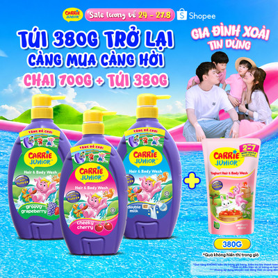 [TẶNG TÚI 380G] Sữa Tắm Gội thành phần thiên nhiên Sạch Dịu Nhẹ & ẩm mịn Cho Bé Carrie Junior 700g