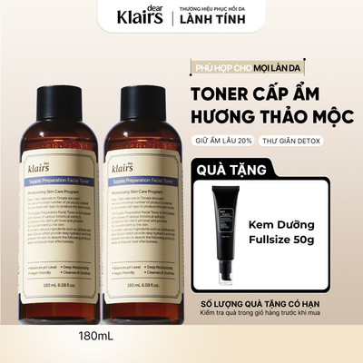 Combo 2 Nước hoa hồng Dear, Klairs Supple Preparation Facial Toner cấp ẩm hỗ trợ làm sáng da 180ml/chai [FS]