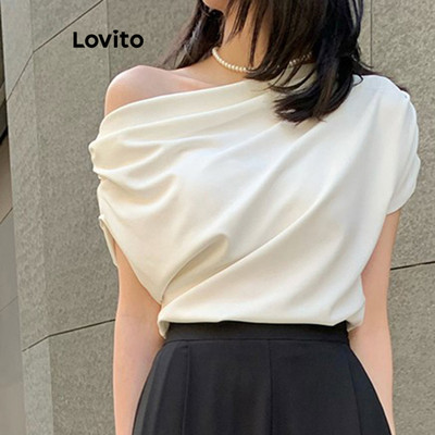Áo thun Lovito màu trơn hở vai phong cách thường ngày cho nữ L104ED494