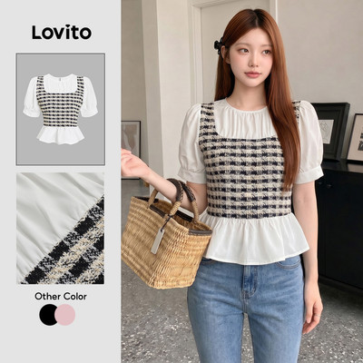 Áo kiểu nữ Lovito thanh lịch jacquard Gingham phong cách L114AD317