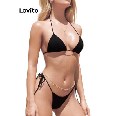 Lovito Kỳ nghỉ Bộ Bikini quyến rũ Bộ Bikini ren trơn dành cho nữ LNE48392