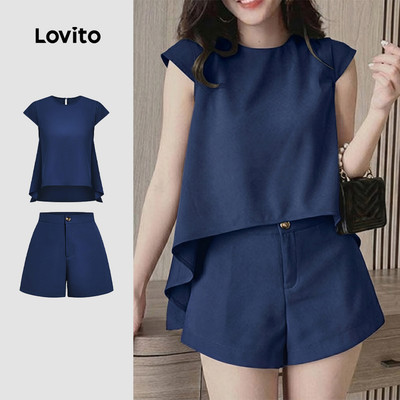 (Phong cách thường ngày) Lovito Bộ quần short kaki xếp ly mùa xuân/hè dành cho nữ L154ED206
