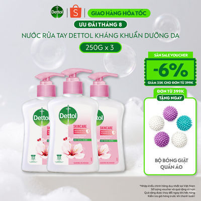 Combo 3 nước rửa tay Dettol kháng khuẩn dưỡng da, hương hoa anh đào - Chai 250g