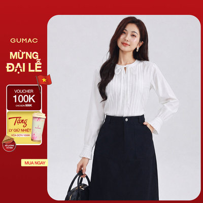 Áo Kiểu Nữ Gmorning - GUMAC Form Suông Rộng Tay Dài Cổ Tròn Cột Dây Xếp Ly Thân Trước Thanh Lịch Tôn Dáng YAG05003