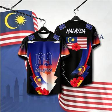 Áo thun nam sợi nhỏ Malaysia với áo thun ngắn tay họa tiết cờ Malaysia