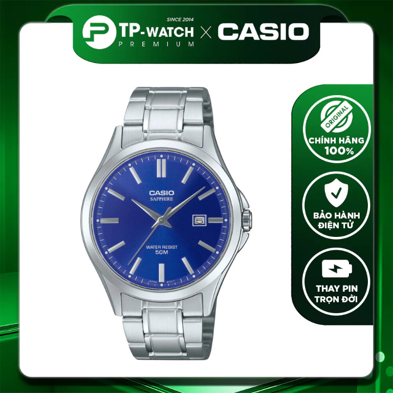 Đồng hồ nam dây thép Casio MTS-115D-2A1VDF Kính Sapphire - Chống nước 50m | Casio nam MTS-115D-2A1