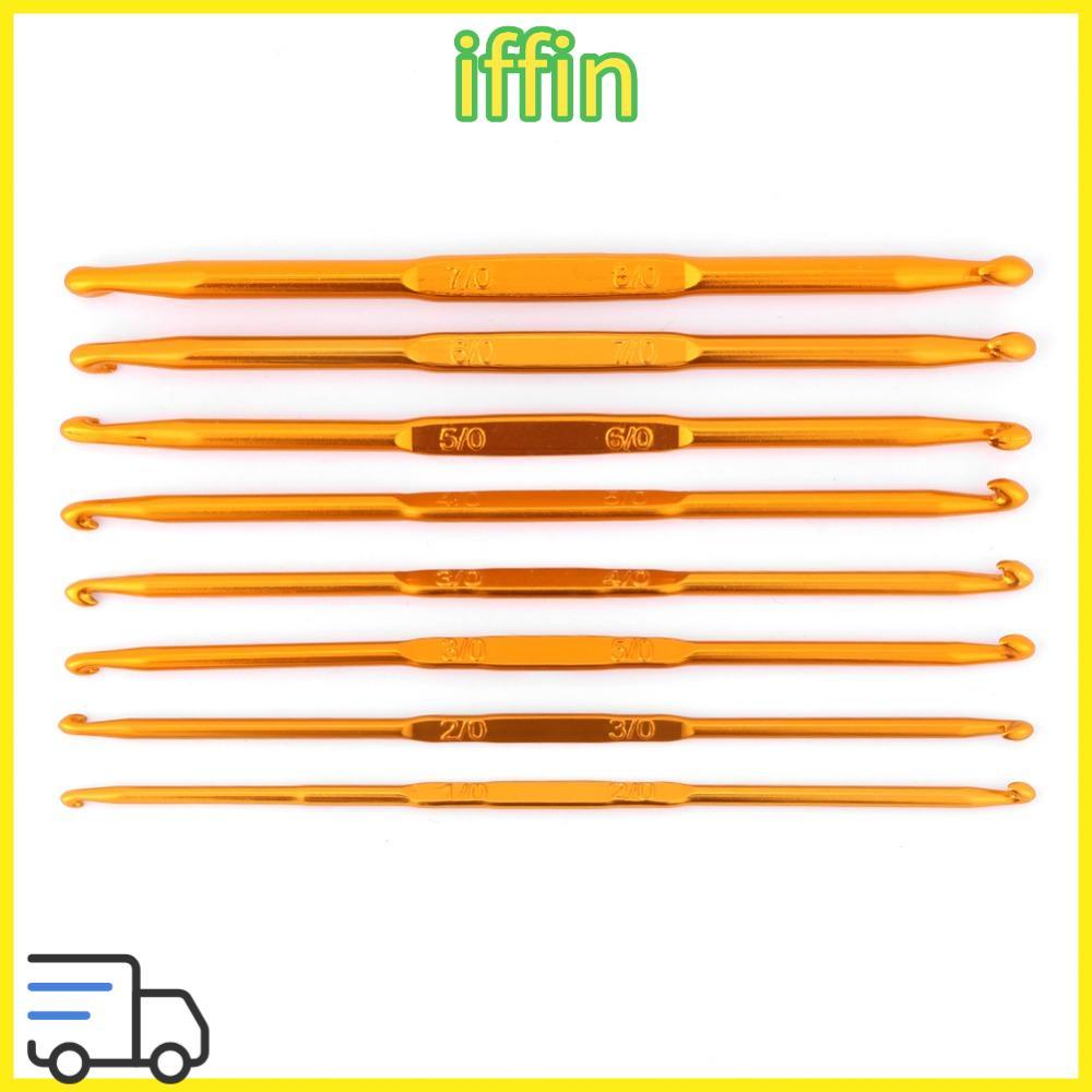 IFFIN 8 chiếc Móc móc hai đầu, Bộ kim đan móc màu vàng bằng nhôm, Thiết kế hai đầu Chất liệu Alumina